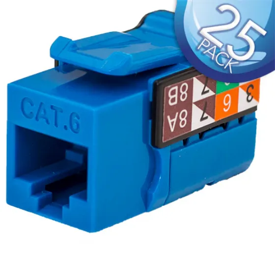 Picture of Vertical Cable 352-V2703-BL25 RJ45 / CAT6 8x8 Data Grade Keystone U-Jack Insert - 25-pack - Blue