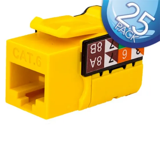 Picture of Vertical Cable 352-V2711YL25 RJ45 / CAT6 8x8 Data Grade Keystone U-Jack Insert - 25-pack - Yellow